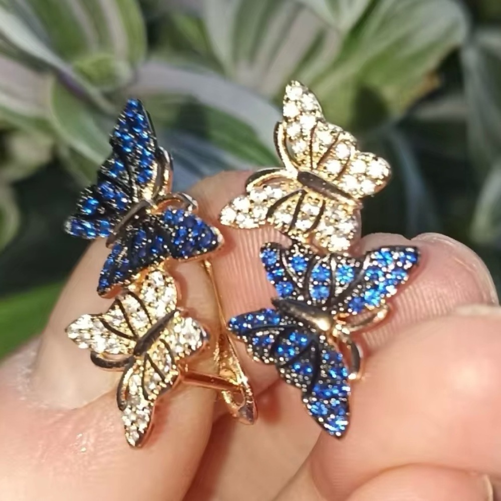 14K Gold Plated Simulated Sapphire & Diamond Butterfly Drop
Earring New